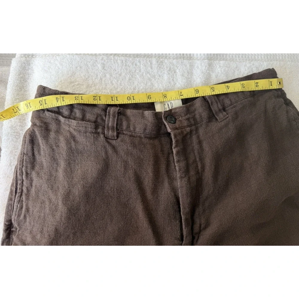 Vintage Gap Pants 34x30 100% thick Linen Trouser Brown Flat tapered 90s Unisex